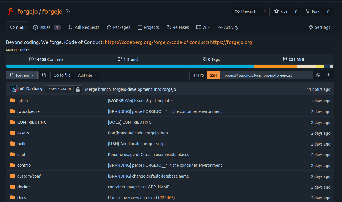 Capture d’écran de Forgejo